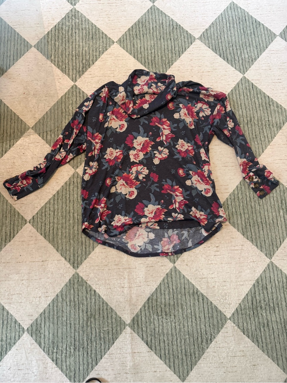 LuLaRoe 3XL Floral Cowl Neck Long Sleeve Top Navy Pink